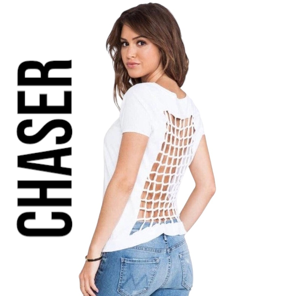 NWT- Chaser White Venice Beach Tee Cage Back T Shirt